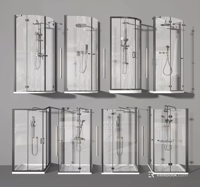 Modern Shower Sauna Glass Enclosures With Multiple Styles And Shower Systems 3d model