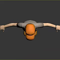 3D Worker Character Wearing Orange Safety Helmet Gray Shirt And Blue Pants With Outstretched Hands