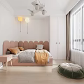 Modern Kids Bedroom Interior With Pink Headboard Green Bean Bag And White Curtains