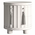 Modern Wooden Chest of Drawers With Vertical Stripes White Tassels and Metal Hooks