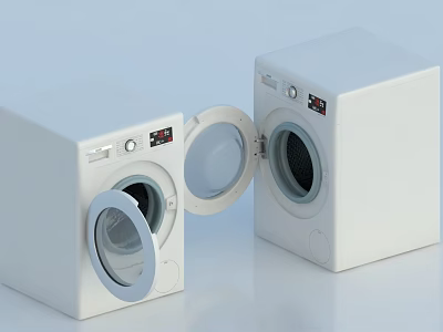 White Front Loading Washing Machines With Open Doors And Modern Design 3d model
