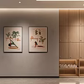 Modern Reception Interior With Wooden Desk Decorative Wall Circular Lighting And Plants