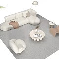 Modern Living Room Sofa Coffee Table Set With Round Table Beige Seating And Floor Lamp