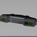 SPACETRON Head Mounted Device With Green Lenses Gray Body Black Strap And Camera