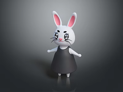 Cute White Cartoon Rabbit With Pink Ears And Black Dress Standing 3d model