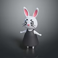 Cute White Cartoon Rabbit With Pink Ears And Black Dress Standing