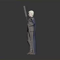 White Haired Man in Metallic Armor With Blue Cape Holding Long Staff
