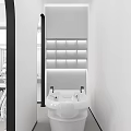 Modern Beauty Hair Salon Interior With White Walls Mirrors Chairs Blue Seating And Staircase
