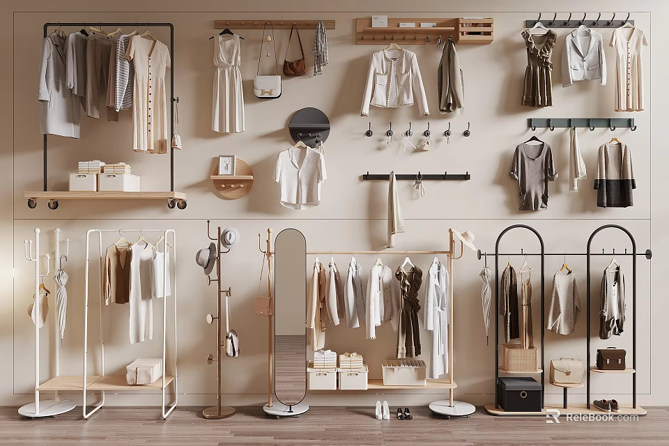 Stylish Clothing Display In Organized Wardrobe Space 3d model