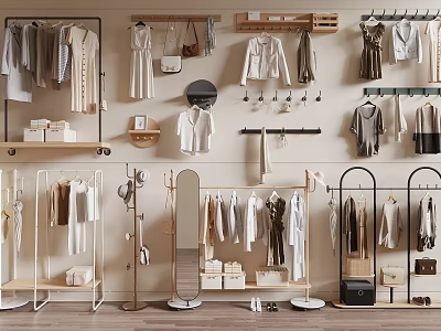 Stylish Clothing Display In Organized Wardrobe Space 3d model