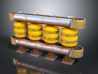 Industrial Metallic Pipe Framework With Yellow Cylindrical Components And Metal Supports 3d model