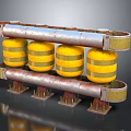 Industrial Metallic Pipe Framework With Yellow Cylindrical Components And Metal Supports