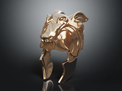 Shiny Gold Wolf Head Shaped Metallic Accessory For Fashion Clothing Decoration 3d model