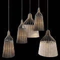 Modern Multiple Hanging Pendant Lights With Striped Fabric Shades And Thin Metal Frames