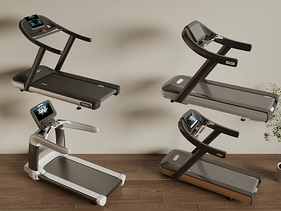 Modern Treadmills With Digital Screens And Sleek Frames In Indoor Wooden Floor Setting 3d model