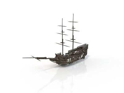 Antique Wooden Sailing Ship Water Vessel with Multiple Masts and Classic Hull Design 3d model