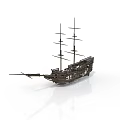 Antique Wooden Sailing Ship Water Vessel with Multiple Masts and Classic Hull Design