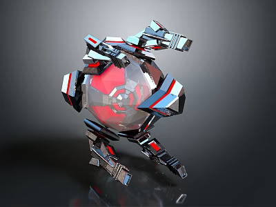 Futuristic 3D Mechanical Sphere With Red Core And Metallic Detailed Components 3d model