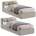 Elegant Modern Single Bed With Upholstered Frame Light Gray Blanket And Soft Pillows 3d model
