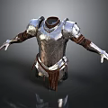 Medieval Silver Metal Armor With Brown Leather Details And Reflective Surface On Dark Background