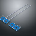 Two Blue Industrial Equipment With Circular Components And Long White Rods