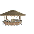 Thatched Roof Circular Bar Structure With Water Reflection And Seating 3d model
