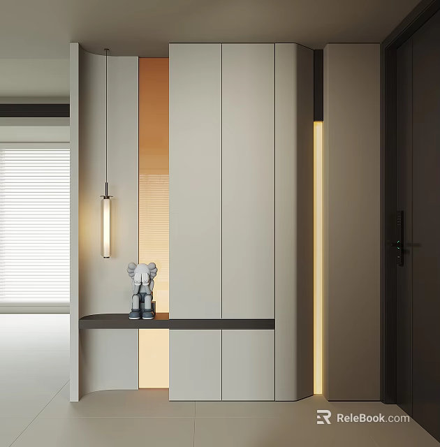 Modern Light Colored Shoe Cabinet With Sleek Design And LED Lighting In Entryway 3d model 