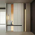 Modern Light Colored Shoe Cabinet With Sleek Design And LED Lighting In Entryway