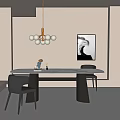 Modern Dining Table Set With White Tabletop Black Legs Black Chairs And Pendant Light