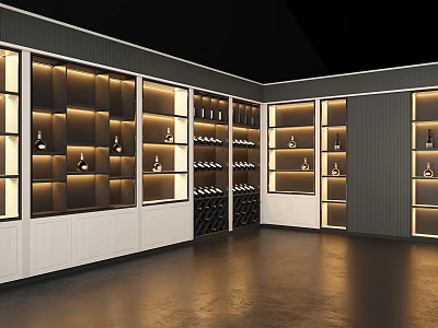 Modern Wine Cabinet Design With LED Lighting And Glass Shelves For Wine Bottle 3d model