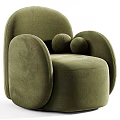 Olive Green Single Sofa With Round Armrests And Velvet Fabric Modern Design
