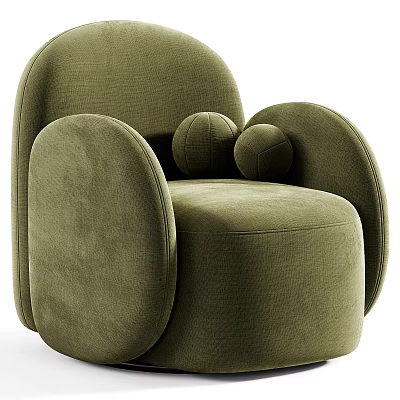 Olive Green Single Sofa With Round Armrests And Velvet Fabric Modern Design 3d model