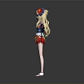 Anime Style Girl Character With Blonde Hair Red Hairpin Blue Kimono Top And Red Skirt