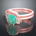 Exquisite Rose Gold Ring With Green Gemstone And Small Diamond Details