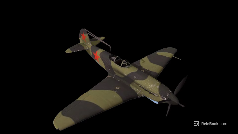 Vintage Military Fighter Airplane With Camouflage Paint And Red Star Markings 3d model 