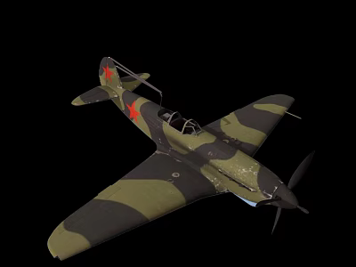 Vintage Military Fighter Airplane With Camouflage Paint And Red Star Markings 3d model