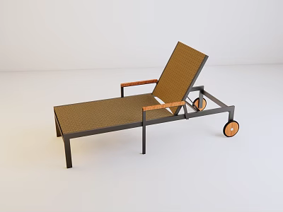 Modern Lounge Chair With Metal Frame Woven Seat Backrest Wooden Armrests and Wheels 3d model