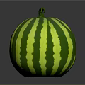 Fresh Round Watermelon With Green Yellow Stripes And Curved Vine Top For Household Use