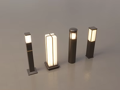 Four Different Designed Outdoor Post Lights for Garden Landscape Illumination with Modern Style 3d model