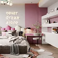 Modern Kids Bedroom With Purple Pink Walls Unicorn Toy And Neon Sign