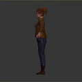 Kids 3D Character Model Red Hair Green Top Brown Jacket Blue Jeans