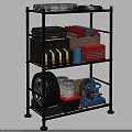 Black Metal Storage Shelf with Toolbox Oil Bottles Tire and Tools
