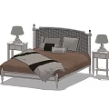 Elegant Double Bed With Woven Headboard Brown Comforter And Bedside Lamps 3d model