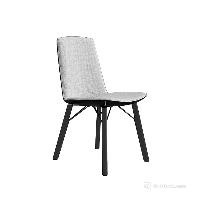 Modern Light Gray Fabric Dining Chair With Black Slim Legs Design 3d model 