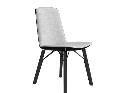 Modern Light Gray Fabric Dining Chair With Black Slim Legs Design 3d model