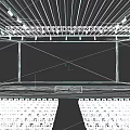 Large Stage With Three Screens Displaying Colorful Flowing Patterns And Auditorium Seats