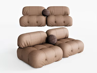 Brown Tufted Two Seater Sofa With Round Pillow In Modern Design 3d model