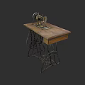 Vintage Sewing Machine On Wooden Table With Metal Frame And Retro Design