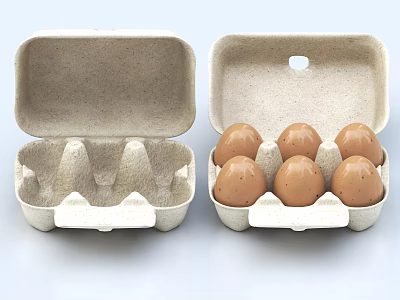 Open Egg Cartons Display Empty Container And Six Brown Fresh Eggs 3d model