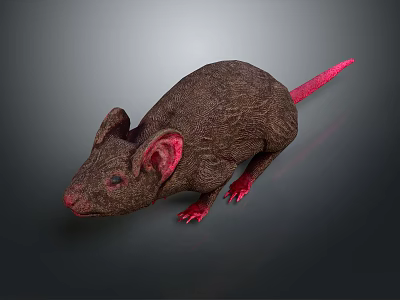 Realistic Brown Fur Mouse Character Model With Pink Ears Tail And Paws 3d model